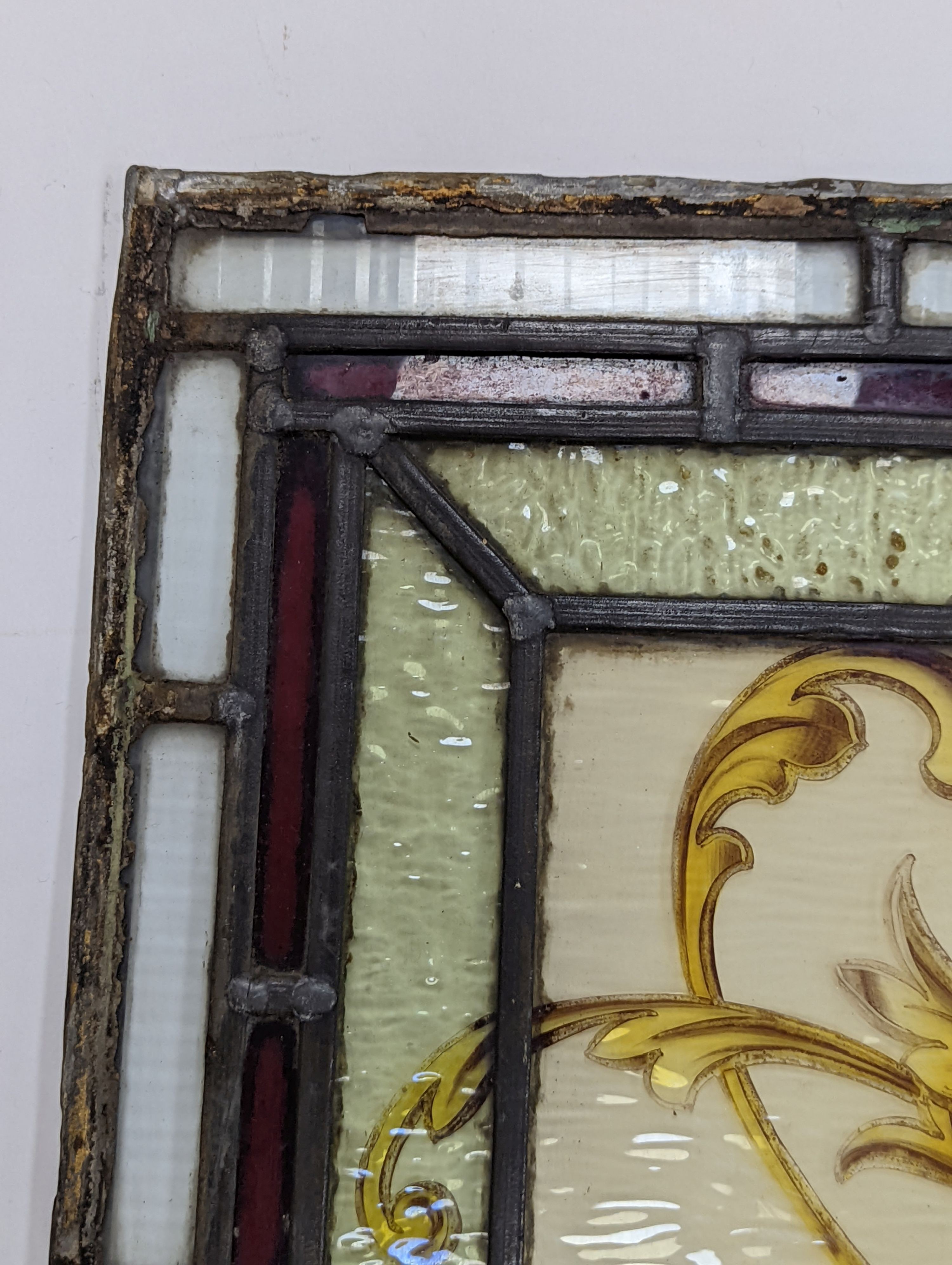 Two 19th century stained glass panels, largest 68x28cm